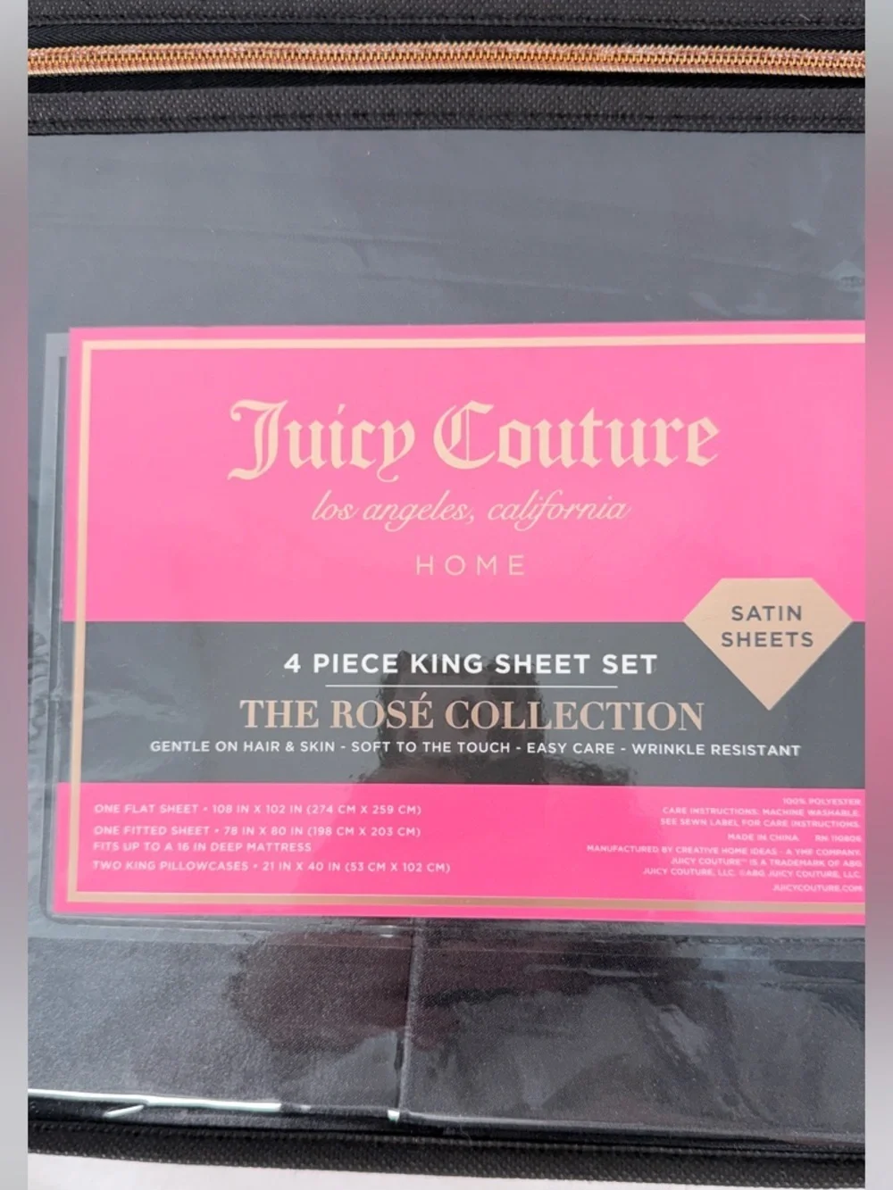 Juicy Couture Queen Satin Sheet Set Rose Collection Hot Pink 4 Piece Bedding Set